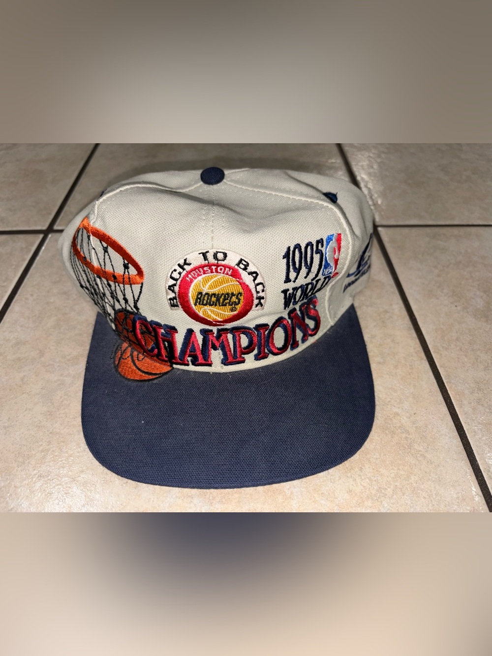 1995 Houston Rockets NBA Champions Vintage White & Navy Hat